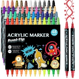 48 Colores Plumones Acrilicos Doble Punta, Bolígrafos Acrílicos, 1-5mm, Marcadores Acrilicos, Rotuladores Acrilicos, Plumones Acrilicos, Cristal, Cerámica, Plastico, Lienzo, Huevos de Pascua