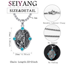 Santa Muerte Necklace 925 Sterling Silver Santa Muerte Turquoise Pendant Death Moth Jewelry Grim Reaper Necklace La Santa Muerte Gift for Men Women
