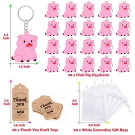CiciBear 60 Pack Party Decorations for Guests, 20 Pink Pig Keychains, 20 Tags and 20 Gift Bags for Animal Lover, Kids Birthday, Baby Shower, First Birthday