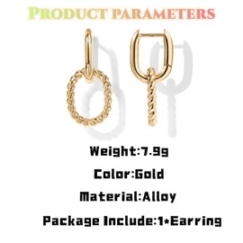 Gold Hoop Earrings for Women,Geometrically Spliced Double-Layer Earrings,Simple Fried Dough Twists Earrings,Double Buckle Detachable Alloy Earrings