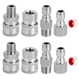 Qoroos 4 Sets NPT 1/4 Inch Quick Connect Pressure Washer Fittings Stainless Steel Quick Connect Kit Male and Female Pressure Washer Adapter Set (Internal Thread, External Thread)