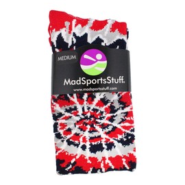 MadSportsStuff Crazy Tie Dye Socks Over the Calf (Navy/Red/White, Small)