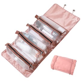 Toiletry Bag, Clear Makeup Bags Travel Cosmetic Bag Portable Hanging Zipper Organize Bag Waterproof, Detachable Small Toiletry Bags Daily Makeup for Women, Pink