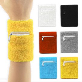Roucerlin 6 Pieces Wrist Wallet Kit, Small Sweat Bands Wristbands with Zipper Pocket, Portable Wrist Pouch for Women Men Storage Key Cash ID Card Sport Gym (long)