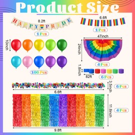 Crowye 122 Pcs Pride Rainbow Parade Float Decoration Kit with Rainbow Metallic Foil Fringe Curtains Tinsel Garland Crepe Paper Streamers Balloons Fan Flag Banner for Trailer Car Pride Decor Supply