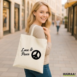 huuraa Jute Bag Love & Peace Gift Bag 10 Litres Cotton Love & Peace Gift Idea, natural, Unit size