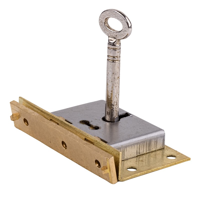 Large Brass Half Mortise Chest or Box Lid Lock w/Skeleton