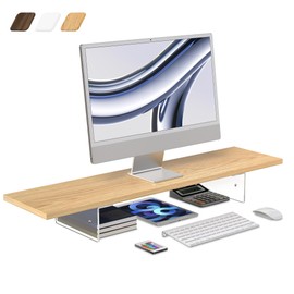 LA QUEENIE Monitor Stand Riser,Wood & Acrylic Computer Monitor Stand with LED Light,Desk Accessories Desktop Organizer Stand for Computer,Laptop,Printer,PC & TV Screen Riser