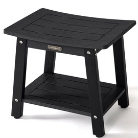 KaimuBench HDPS Shower Stool Waterproof, Bench Seat for Shaving Legs, Plastic Chair for Inside Shower, Foot Rest With Adjustable Feet, Non-Slip/No Maintenance, Black