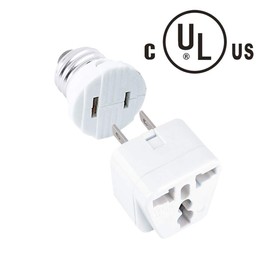 UL Listed E26/E27 Light Polarized Socket Outlet 110V Grounding Plug Converter Fireproof Material Heavy Duty 660W or 6A Receptacle in Screw Adapter w. 2 Prong to 3 Prong Adapter (2 Sets)