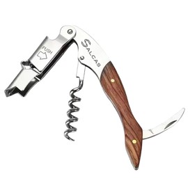 SALCAS Wine Opener, Professional Corkscrew Wine bottle Opener with Foil Cutter & Cap Remover, Double Hinged Manual Wine Key Ideal for Bartenders, Servers, Waiters and Home Use (Naturalwood)