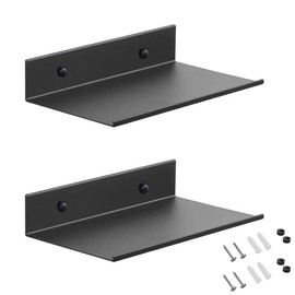 YeenGreen Bad Regal Wand, 2 Stück 20 cm Wandregal Schwarz Metall, Metallregal Hängend, Schweberegale mit Loch und Schrauben, Duschablage Hängeregal Wandboards für Aufbewahrung und Dekoration