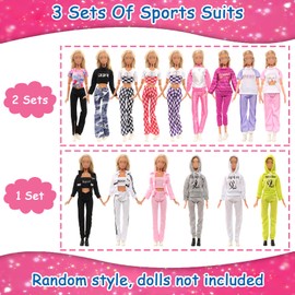 Miunana 15 PCS Juegos de Ropa de Muñeca con Capucha, 7 Blusas + 7 Pantalones + 1 Pijama,Pijama de Muñeca para Niñas de 30 CM,Traje Deportivo Casual,Tops y Pantalones Vestidos para Muñeca