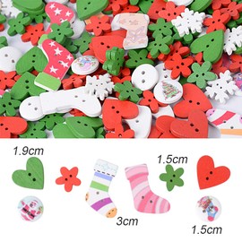 Approx. 200 Pieces Colourful Wooden Buttons Set Christmas Wooden Buttons for Crafts Sewing Craft Decorating DIY Crafts Gift Decoration in Various Sizes and Colours