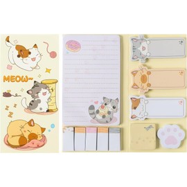 550 Sheets Cute Sticky Notes Set, 11 Designs Note Pads, Adorable Cartoon Writing Memo Pads with Fancy Divider Tabs for Kids Students School Office Supplies (Meow)
