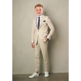 Teen Boys Linen Suit Set Formal Beige Linen Suits for Teenage Boys 2 Piece Light Weight Beach Wedding Outfit Size 16