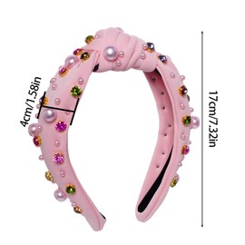 baotongle Pink Headband for Women Peal Embellished Crystal Pearl Knotted Headbands Knot Hair Gifts(Pink, 38x13m/15x5.1inches)