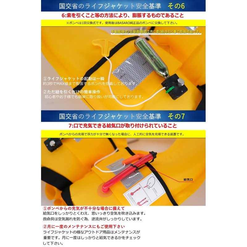 JES-BASARO B-Life-Jac-TYPE-J-MN/AT Automatic Inflatable Life Jacket, Life-saving Device, Compatible with