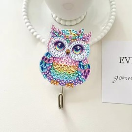 Syntego 6pcs 5D DIY Assorted Owl Wall Hooks | Diamond Painting Kit for Adults | Rhinestone | Decorative Wall Hook Craft for Adults | Owl Rhinestone Hook Set for Home Decor, Gifts, Ornament Art