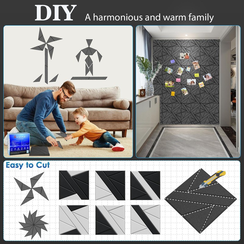 12 Pack Self-Adhesive Soundproof Wall Panels, 12 x 12 x
