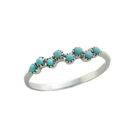 Vintage Small Dainty Ring 925 Sterling Silver Turquoise Stackable Ring for Women Everyday Comfort Ring Bohemia Promise Band Ring(10#)