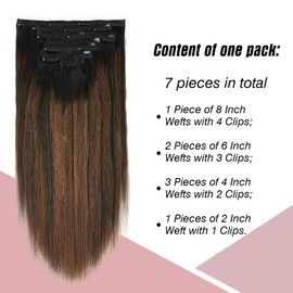 SixStarHair Yaki Straight Human Hair Clip ins 14 Inch 120G Yaki Straight Clip in Hair Extensions Real Human Hair for Black Women Rooted Black #1B Fading to Natural Black with Chocolate Brown 4# 7 Pcs