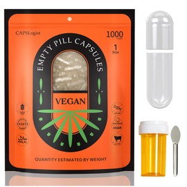 Vegan Size 1 Capsules, 1000 Count Premium Empty Capsules Separated in Bags, Clear Separated Empty Capsules Size 1, Pill Capsules Empty for DIY Supplement Filling