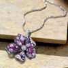 Santuzza 925 Sterling Silver Gemstone Flower Pendant Created Pink Sapphire