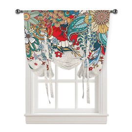 Boho Botanical Floral Tie Up Curtains for Kitchen Bedroom Living Room Windows, Adjustable Tie-Up Shade Rod Pocket Curtain Valance Drape Modern Abstract Bohemian Tropical Leaves 1 Panel, 42" x 45"