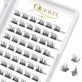 QUEWEL Individual Eyelashes, Individual Eyelash Clusters, Lashes, Natural C Curl, 8 mm, Eyelash Segments, Wide Base, for Eye Make-Up, DIY Eyelash Extension, Natural-C-8 mm