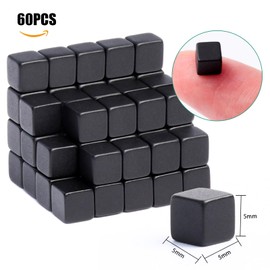 MIN CI Pack of 60 Magnets Strong, 5 x 5 x 5 mm Mini Magnets Small Blackboard Magnets Black Neodymium Magnet Small Magnets Strong Magnets Whiteboard Fridge Magnets for Magnetic Board
