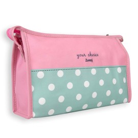 Zureni ZU161-289 PU Leather Polka Dot Large Cosmetic Toiletry Bag Wristlet Travel Purse Handbag with Zippered Pockets for Girls and Women (Pink)