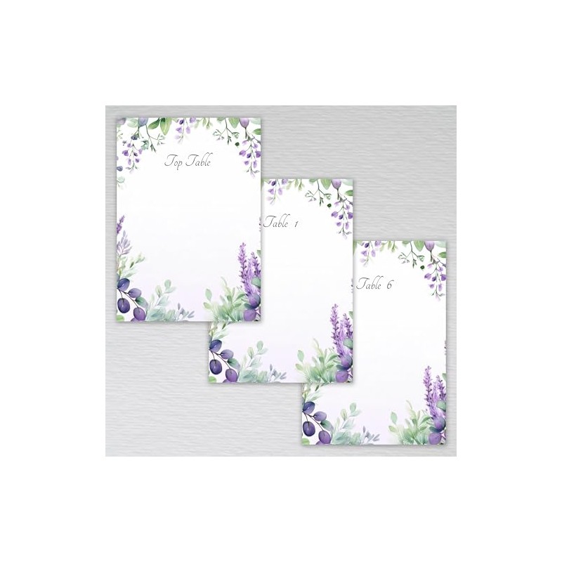 Lavender and Eucalyptus Blank Wedding Table Plan Cards A6, DIY