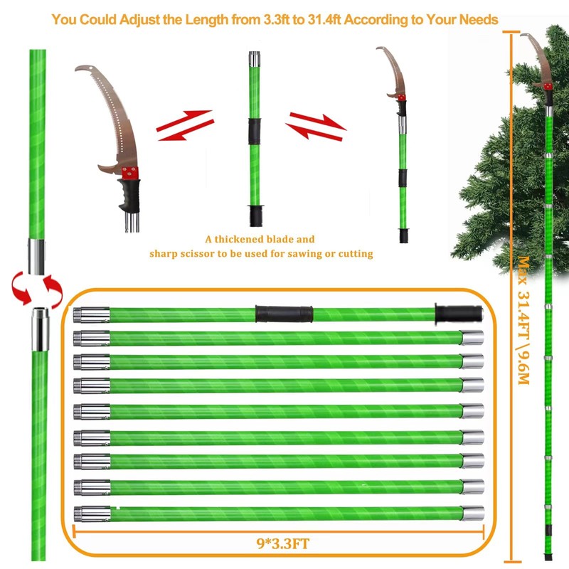 Heytaful Manual Pole Saw 30 FT Extendable Tree Pruner High