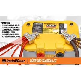 InstallGear 0/4/8 or 10 Gauge Battery Terminals with Shims - Positive and Negative | for Car Battery, Battery Pack, Battery Terminal Connectors, 0 Gauge, 4 Gauge, 8 Gauge, and 10 Gauge Wires, 4pk