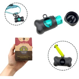 Dog Poop Pickup Bags Holder Dispenser with Standard-Sized Leak-Proof Scented Doggy Waste Bags and Carabiner with Safety Lock&Fastener Never Loose on Leash Lead Again (2 Holders 30 Bags, Black)