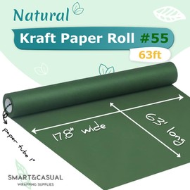 SMART&CASUAL 17.8" x 760" (63') Dark Green Kraft Craft Paper Roll for Gift Wrapping Bulletin Board Bouquet Flower Kids Art Packing Parcel Table Covering 80GSM 55LB (Dark Green, 17.8" x 63')