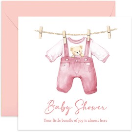 Bundle of Joy Baby Shower Greeting Cards for Her - Pink Baby Girl Keepsake Gifts - Best Wishes and Congratulations - Sister Friend Coworker Colleague Cousin - Cute and Adorable Laundry Line Design