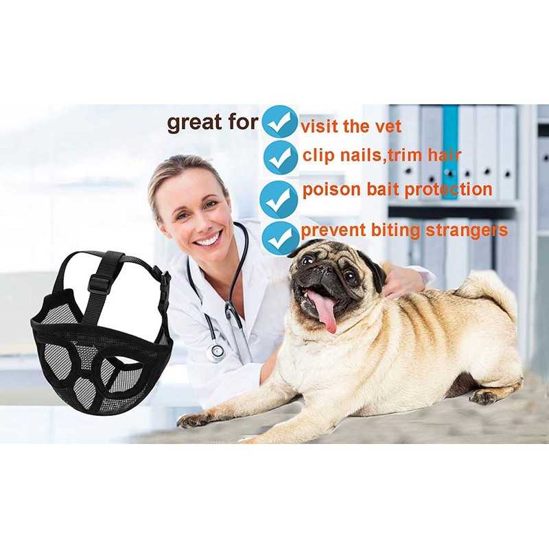 Anti-Biting Bulldog Pug Muzzle Adjustable Short Snout Dog Muzzle Breathable