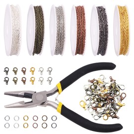 Keadic 247Pcs 2mm 3mm 5mm Link Chain Roll Assortment Set with Open Jump Rings, Lobster Clasps and Jewelry Pliers, Chain Extenders Jewelry Findings for Anklet Necklace Bracelet Earring Making