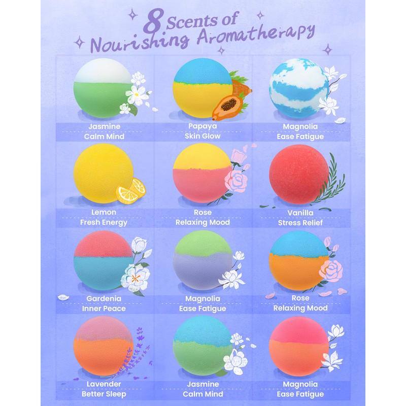 Hemp Oil Bath Bombs Women Gift Set, 24 Pack Natural