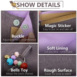 QBLEEV Parrot Anti-Scratch Shoulder Protector Hang Bird Anklet&Toys, Multi-Functional Pet Shoulder Pad Diaper Shawl for Small Medium Parakeets Cockatiels, Sun Conures, Macaws Lovebirds (Purple)