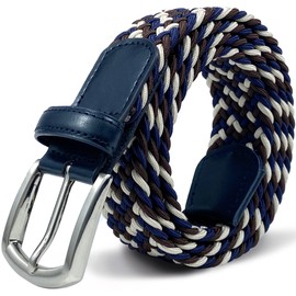 CHCSTAR Men Elastic Belt Plus Size - Stretch Braided for Men Big and Tall - Waist Belt for Shorts - Navy/Brown/Beige 47