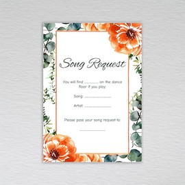 Webspectations Pack of Song Request Cards: Burnt Orange Floral DJ Song Request Cards (Pack of 50 without Envelopes)