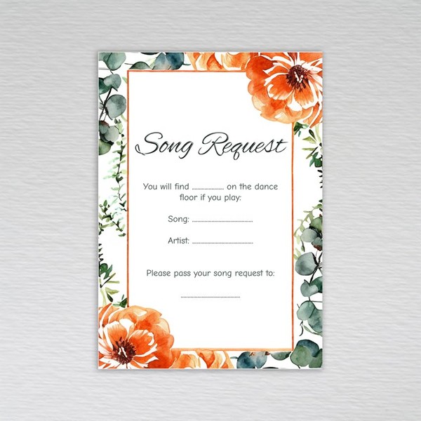Webspectations Pack of Song Request Cards: Burnt Orange Floral DJ