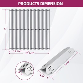 17" Stainless Steel 2 Pcs Cooking Grate With 4 Packs Heat Plate for Homedepot Nexgrill 4 Burner 720-0830H, 720-0888N, 720-0888, 720-0864, 720-0896B,Grill Replacemnet Parts For Kenmore, Uniflame