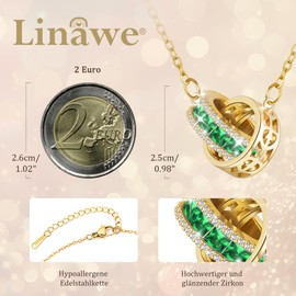 Linawe Women's Gemstone Pendant Necklace, Statement Necklace, Jewellery Set, Stainless Steel Chain, Birthstone Crystal Necklace Pendant, Available in Gold, Rose Gold and Silver, Gemstone Stainless