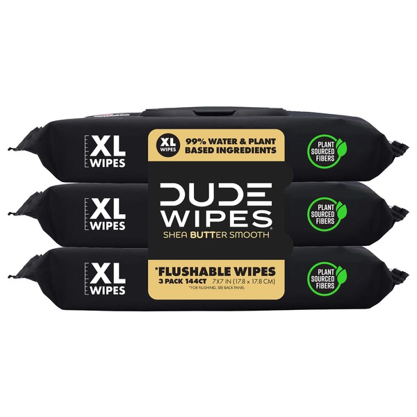 DUDE Wipes - Flushable Wipes - 3 Pack, 144 Count