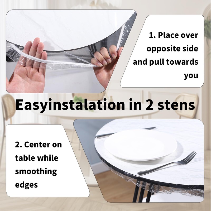 Clear Rectangular Fitted Vinyl Tablecloth- Heavy Duty Elasticized Table Cover