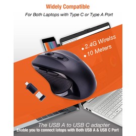 INNOMAX - mouse inalámbrico USB C, USB-C 2.4G, ergonómico, tamaño grande/recargable, con adaptador USB C a USB A 3.0 para MacBook Pro 2021, MacBook Pro 2020 y portátil con puerto USB-C
